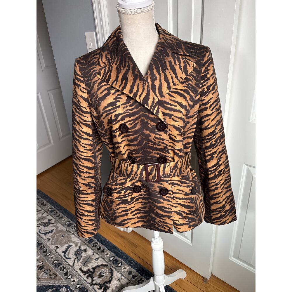 JONES NEW YORK Tiger Print Double Breasted Jacket Size M